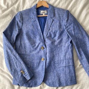 JCrew Schoolboy Blazer, bright blue linen with pockets